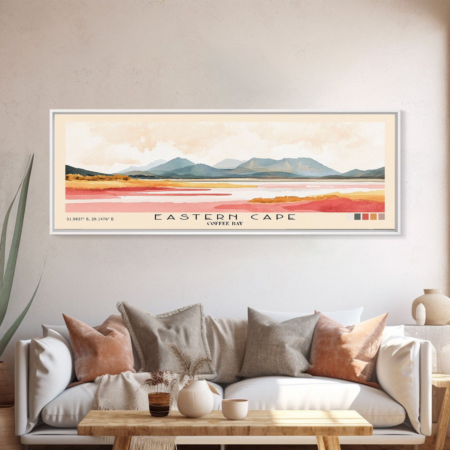 Eastern Cape, Coffee Bay Watercolor Print, Vacation Gift, Coffee Bay Wall Art, Beach Painting, Beach Decor, Large Wall Art, Wood Frame Art