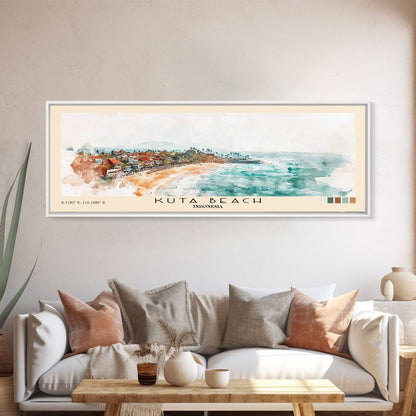 Kuta Beach, Indonesia Watercolor Print, Vacation Gift, Indonesia Wall Art, Beach Painting, Beach Decor, Large Wall Art, Wood Frame Art