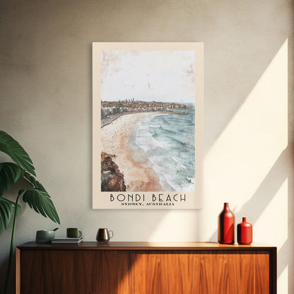 Bondi Beach, Sydney, Australia Watercolor Print, Vacation Gift, Sydney, Australia Wall Art, Beach Painting, Beach Decor, Large Wall Art, Wood Frame Art