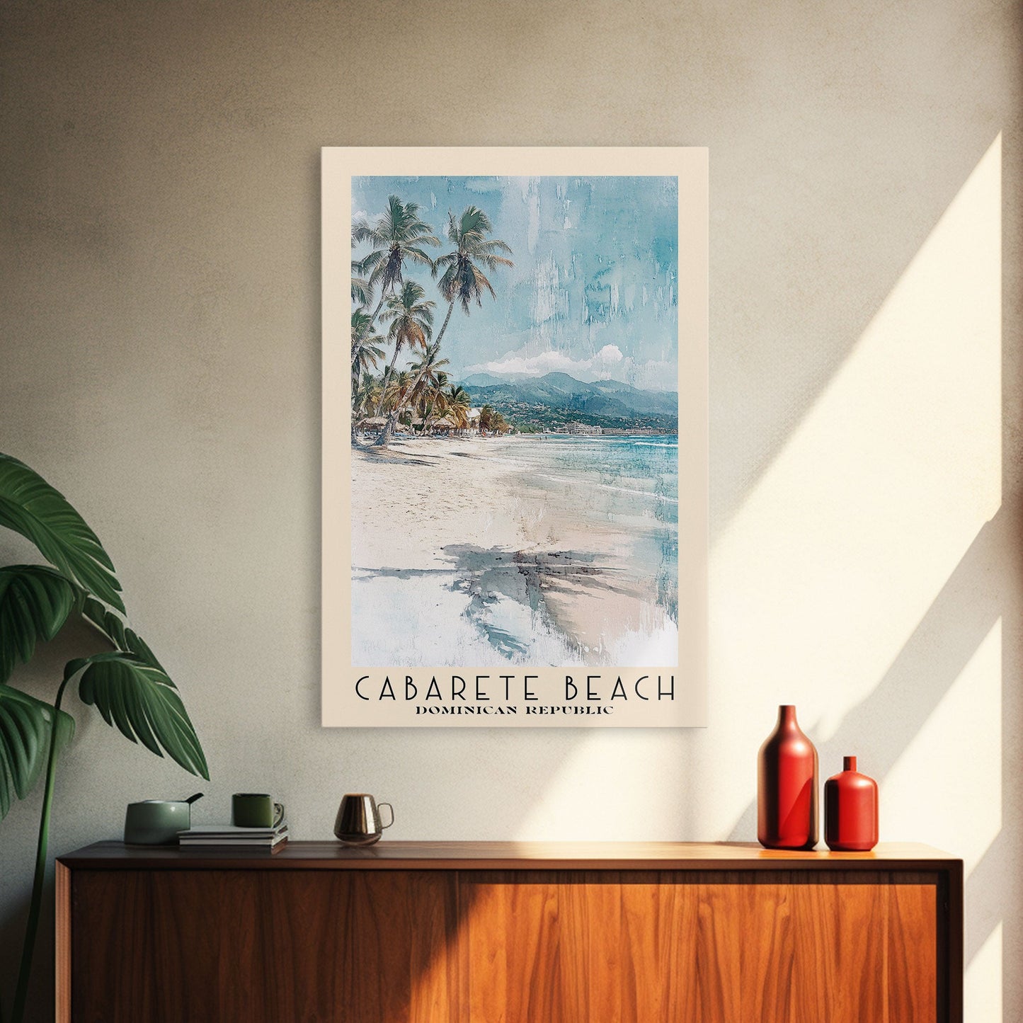 Cabarete Beach, Dominican Republic Watercolor Print, Vacation Gift, Dominican Republic Wall Art, Beach Painting, Beach Decor, Large Wall Art, Wood Frame Art