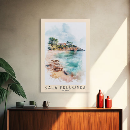 Cala Pregonda, Spain Watercolor Print, Vacation Gift, Spain Wall Art, Beach Painting, Beach Decor, Large Wall Art, Wood Frame Art