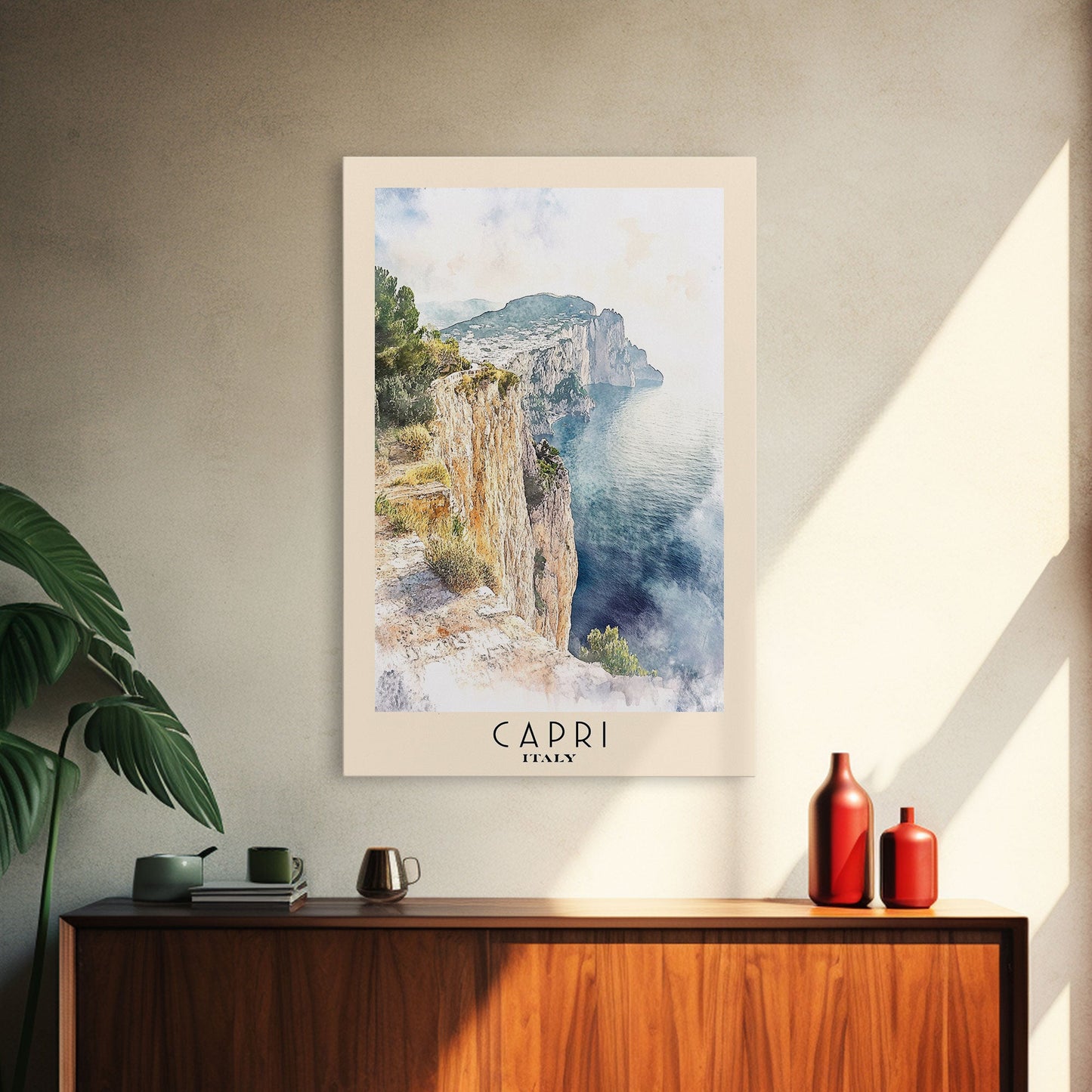 Capri, Italy Watercolor Beach Print, Vacation Gift, Italy Wall Art, Beach Painting, Beach Decor, Beach Painting