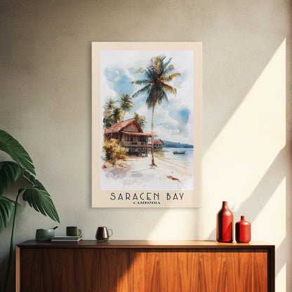 Saracen Bay, Cambodia Watercolor Print, Vacation Gift, Cambodia Wall Art, Beach Painting, Beach Decor, Large Wall Art, Wood Frame Art