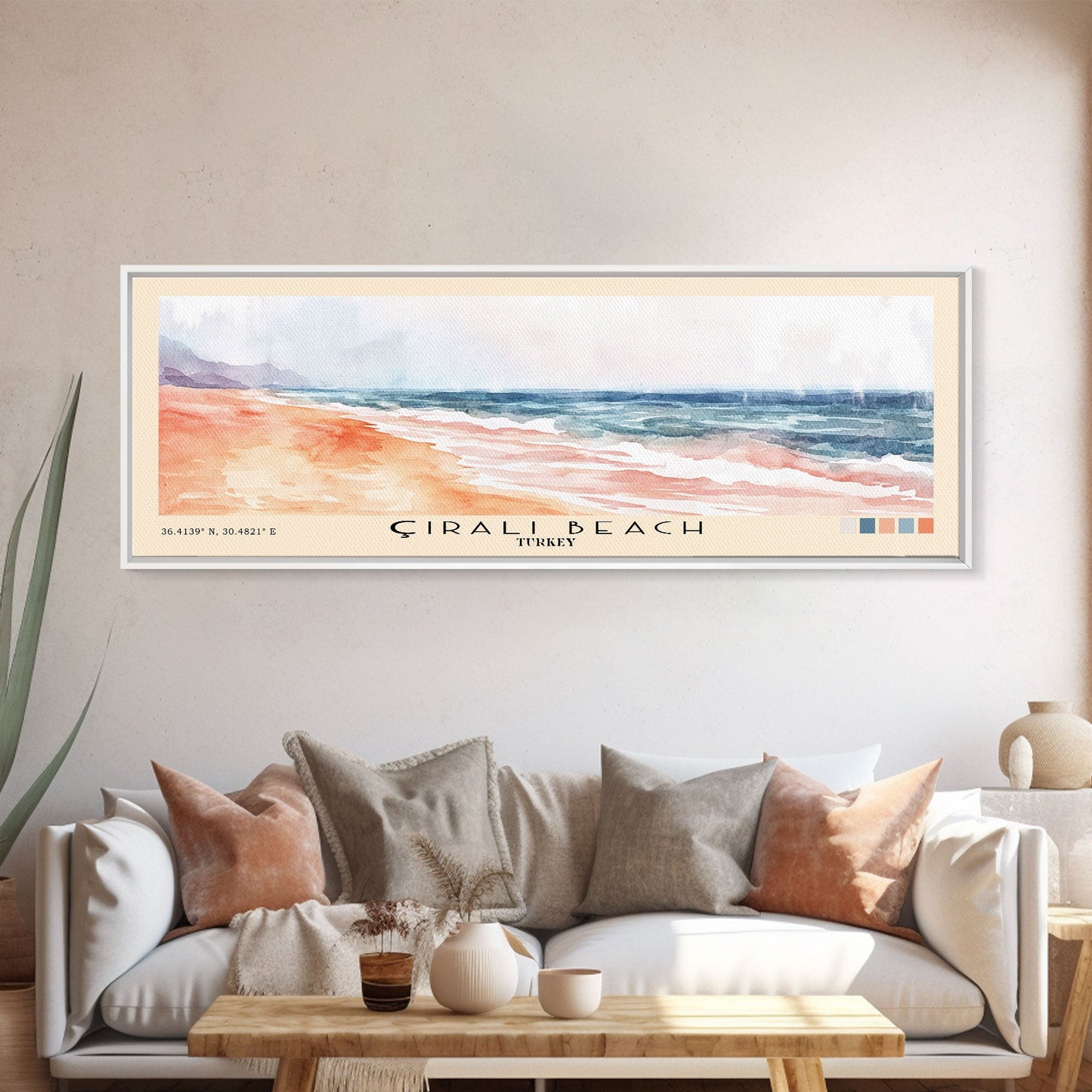 Çıralı Beach, Turkey Watercolor Print, Vacation Gift, Turkey Wall Art, Beach Painting, Beach Decor, Large Wall Art, Wood Frame Art