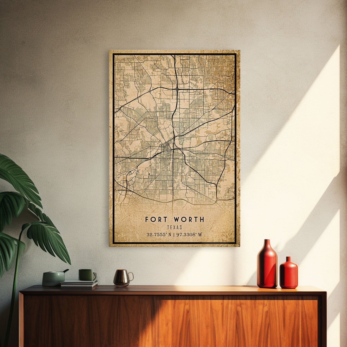 Fort Worth map print poster or framed canvas, Texas map print poster canvas, Fort Worth city map print poster canvas, Panther City
