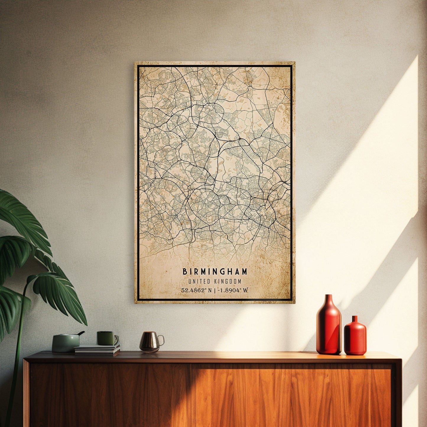 Birmingham UK map print poster or framed canvas, England map print poster canvas, UK city map print poster canvas, Vintage Travel Art