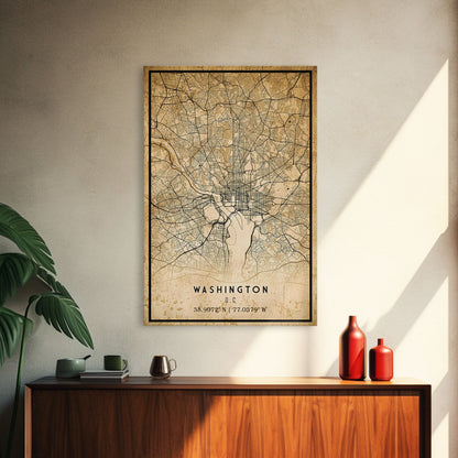 Vintage Washington map print poster or framed canvas | Washington dc city map print poster canvas | District of Columbia print poster canvas