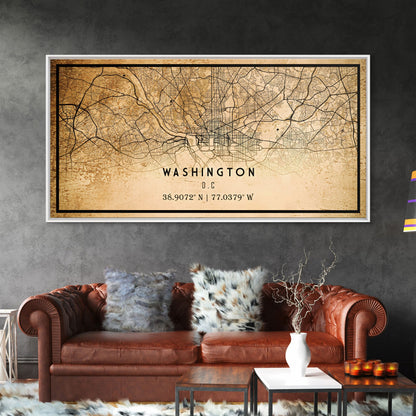Vintage Washington map print poster or framed canvas | Washington dc city map print poster canvas | District of Columbia print poster canvas
