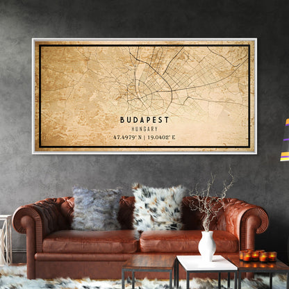 Budapest Hungary map print poster or framed canvas, Budapest map print poster canvas, Budapest map print poster canvas, Vintage Travel Art