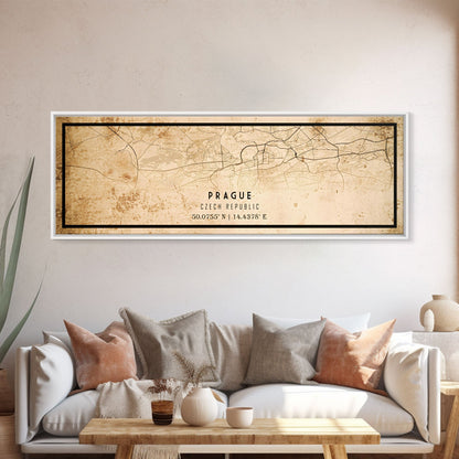 Prague Czech Republic Panoramic map print poster or framed canvas, map print poster canvas, city map print poster canvas, Vintage Travel Art