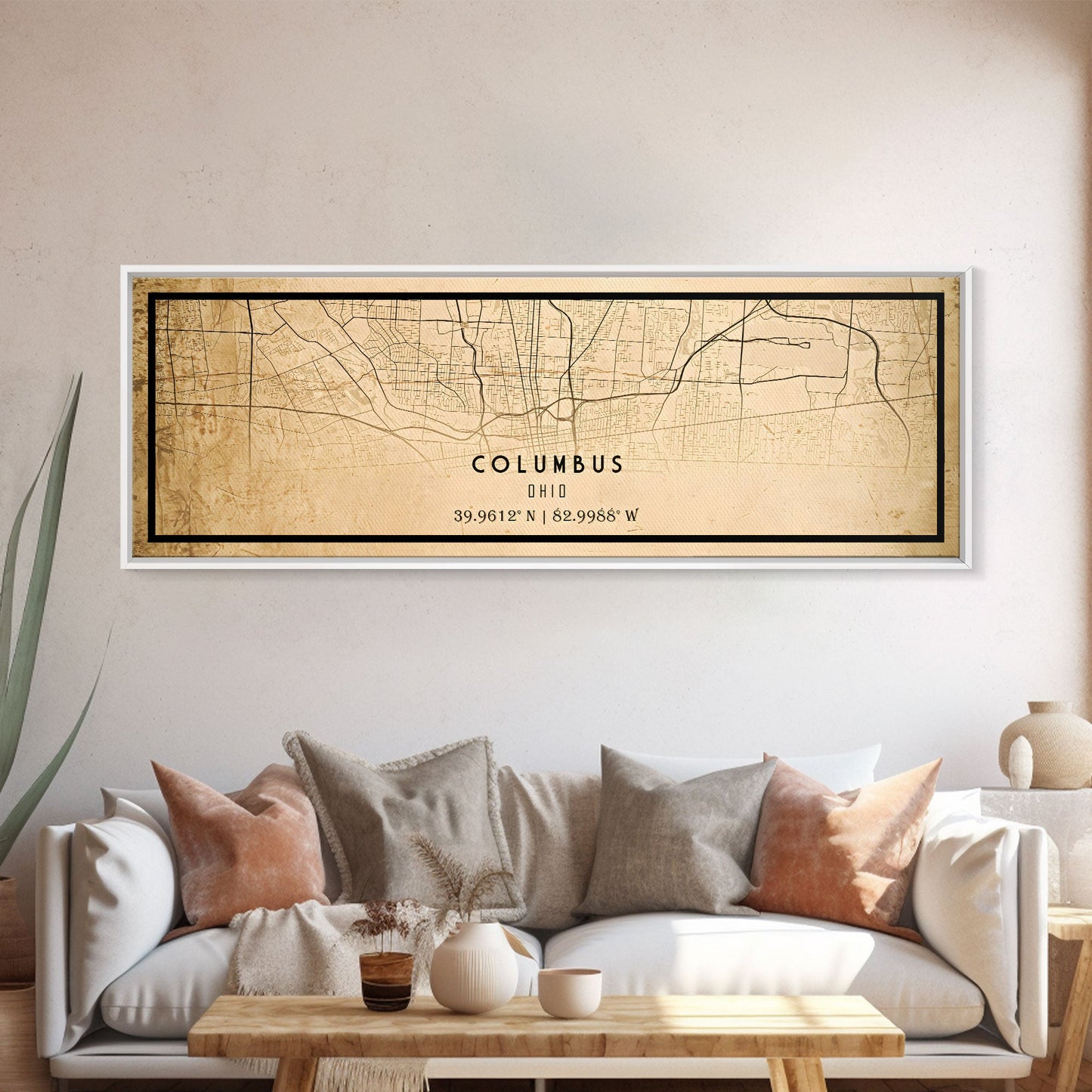 Columbus Panoramic vintage map print poster or framed canvas, Ohio map print poster canvas, Columbus city map print poster canvas
