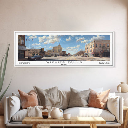 Panoramagemälde von Wichita Falls, Texas, gerahmter Leinwanddruck, Reiseposter im Retro-Stil, einzigartige Wohndekoration, künstlerische Wandgestaltung fürs Büro