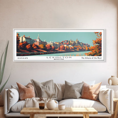 Panoramagemälde von Lexington, Kentucky, gerahmter Leinwanddruck im Mid-Century-Modern-Stil, Retro-Pop-Art-Reiseposter, Wanddekoration fürs Wohnzimmer
