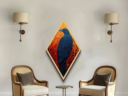 Gothic Raven Diamond Shaped Wall Art, Canvas Embossed Print, Diamond Shaped Wall Decor, Funky Art, Mid-Century Modern Retro Art