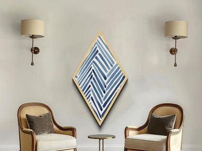 Coastal Stripe Pattern Diamond Shaped Navy Indigo Lines Canvas Embossed Print Modern Abstract Wall Art Nautical Geometric Decor