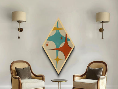 Retro Rocket Spikes – Diamond Shaped Canvas Art Print, midcentury atomic design, minimalist geometric decor, starburst pattern artwork