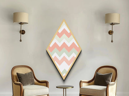 Pastel Chevron Simplicity Diamond Shaped Canvas Art Print with soft zigzag pattern modern minimal nursery decor blush green wall geometric vibe