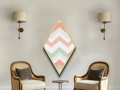 Soft Modern Stripes Diamond Shaped Canvas Textured Print with pastel chevron design retro nursery decor abstract pattern in green pink white
