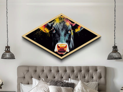 Funky Cow Art Diamond Shaped Canvas Texture Art Print - Farmhouse Decor - Funny Wall Art - Bovine Wall Art - Farmhouse Art