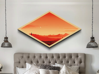 Desert Horizon Glow Diamond Shaped minimalist desert sunset Canvas Embossed Print warm orange tones boho bedroom or office accent