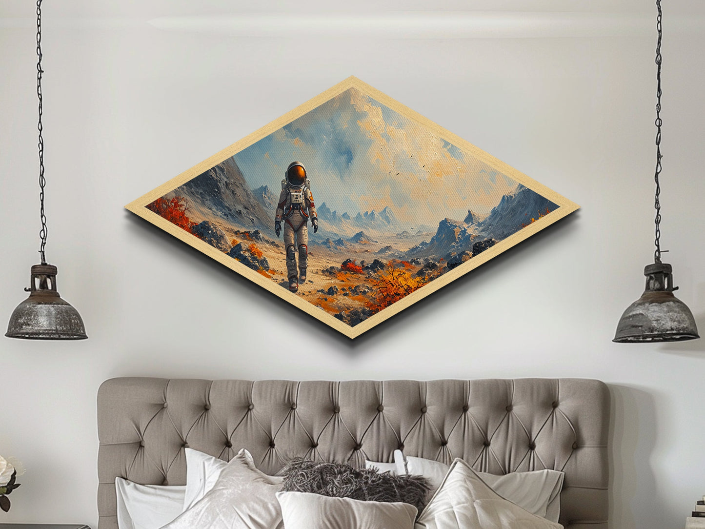 Astronaut Frontier Journey Diamond Shaped Canvas Textured Print space exploration art sci-fi galaxy wall art gift idea