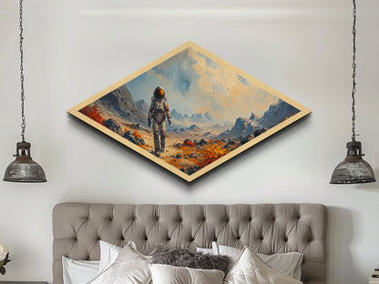 Astronaut Frontier Journey Diamond Shaped Canvas Textured Print space exploration art sci-fi galaxy wall art gift idea
