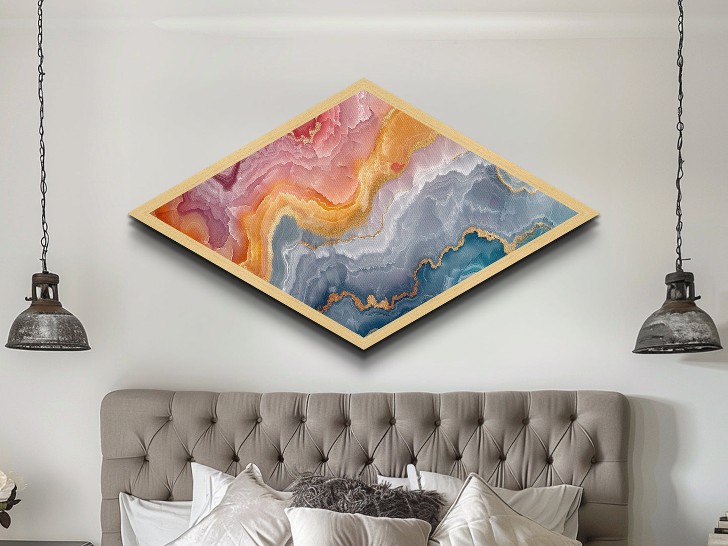 Pastel Dream Agate Diamond Shaped Canvas Art Print Calming Earth Tones Mineral Wall Decor Elegant Bedroom Housewarming Gift