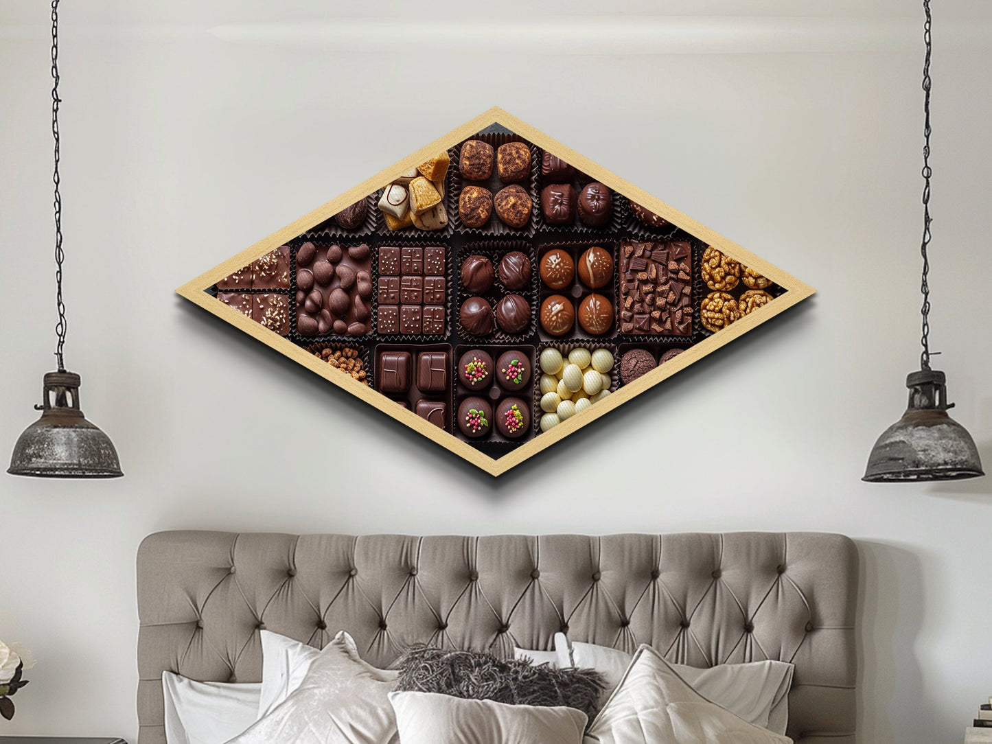 Chocolate Bliss Box Diamond Shaped Canvas Textured Print Gourmet Sweets Wall Art Kitchen Decor Foodie Gift Valentine's Day