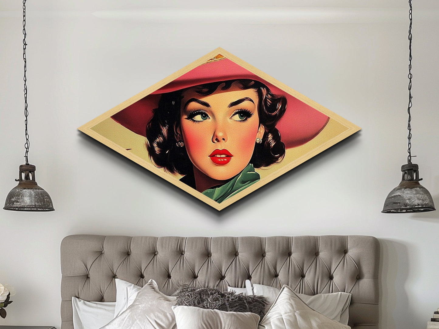 Autumn Cowgirl Glow Diamond Shaped Canvas Textured Print rustic fall farmhouse art western portrait cozy decor country home wall