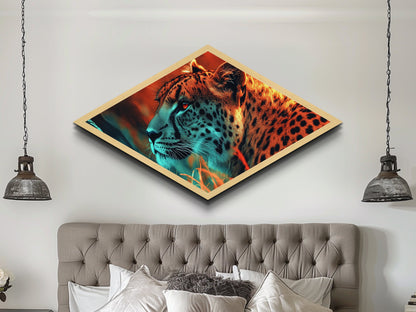 Jungle Sentinel Diamond Shaped Canvas Embossed Print Fierce Cheetah Animal Wall Decor Wild Safari Energy Bedroom Statement Wildlife Art