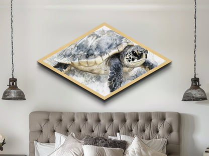 Majestic Turtle - Diamond Shaped Canvas Textured Print Sea Life Wall Decor Coastal Nature Gift Ocean Nursery Art Watercolor Style