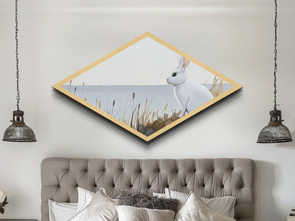 Small Owl Feather Print, Nature Watercolor Painting Wall Art, Diamond Shaped Canvas Texture Print, Whimsy Wall Art