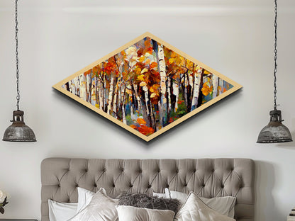 Diamond Shaped Large Birch Trees Canvas Print Boho Wall Decor Autumn Birch Forest  Art Silver Birch Trees Wall Decor Wall Art Fall