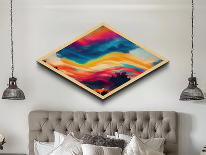 Technicolor Sky Dream Diamond Shaped Canvas Art Print abstract vibrant swirling clouds sunset landscape surreal wall decor gift