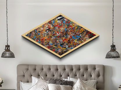 Electric Rhythm Splash Diamond Shaped Abstract Canvas Art Print Jackson Style Colorful Modern Wall Decor Bold Artistic Energy Piece