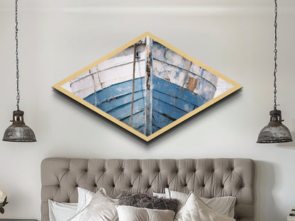 Faded Bow Voyage Diamond Shaped Canvas Textured Print old wooden boat front maritime rustic marine nautical vintage weathered ship art