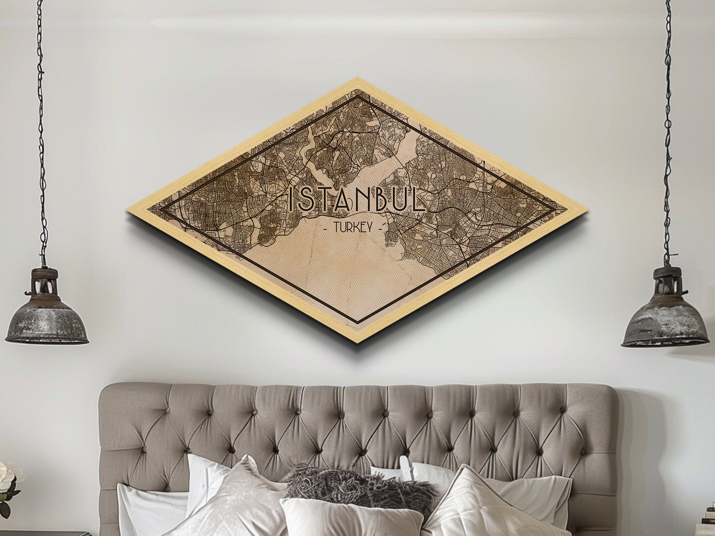 Istanbul -Turkey Diamond Shaped City Map, Custom Diamond Shaped Wall Art, City Map Canvas