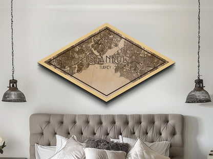 Istanbul -Turkey Diamond Shaped City Map, Custom Diamond Shaped Wall Art, City Map Canvas