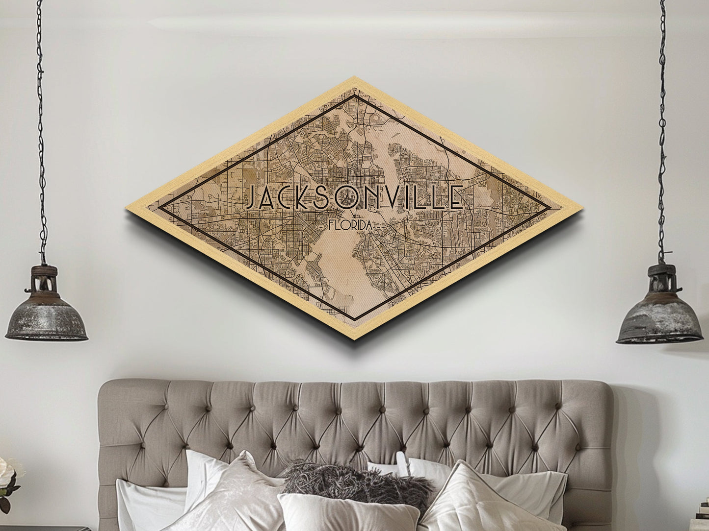 Jacksonville Diamond Shaped City Map, Custom Diamond Shaped Wall Art, City Map Canvas