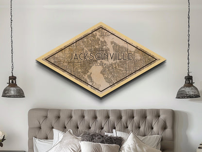 Jacksonville Diamond Shaped City Map, Custom Diamond Shaped Wall Art, City Map Canvas