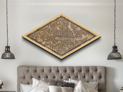 London - UK Diamond Shaped City Map, Custom Diamond Shaped Wall Art, City Map Canvas