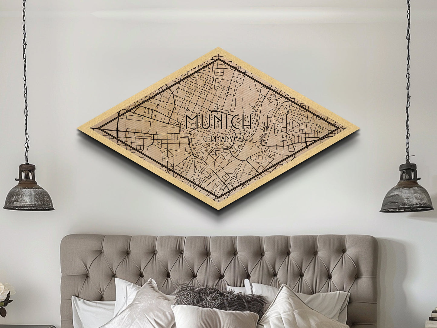Munich - Germany Diamond Shaped City Map, Custom Diamond Shaped Wall Art, City Map Canvas