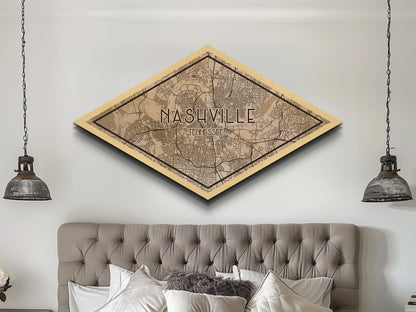 Nashville Diamond Shaped City Map, Custom Diamond Shaped Wall Art, City Map Canvas