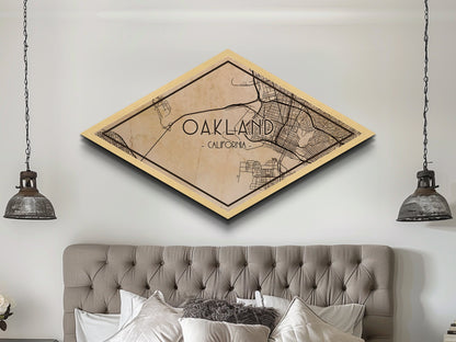 Oakland Diamond Shaped City Map, Custom Diamond Shaped Wall Art, City Map Canvas