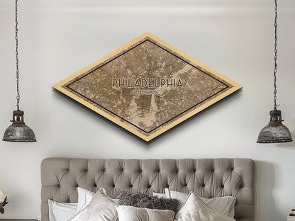 Philadelphia Diamond Shaped City Map, Custom Diamond Shaped Wall Art, City Map Canvas