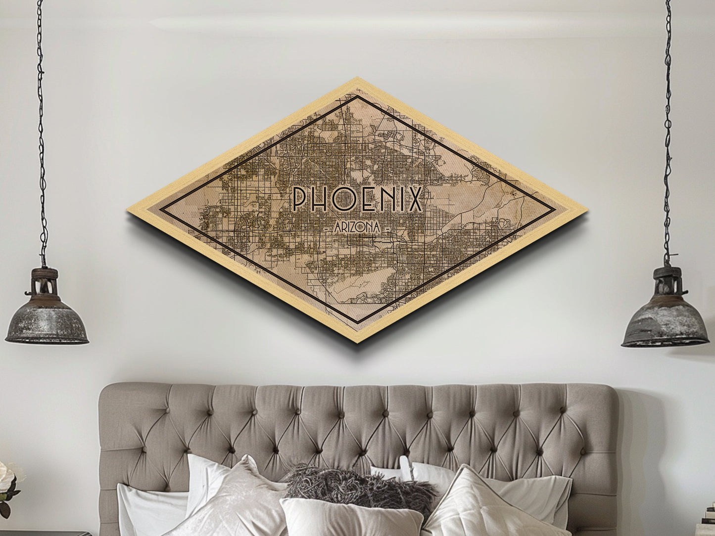 Phoenix Diamond Shaped City Map, Custom Diamond Shaped Wall Art, City Map Canvas