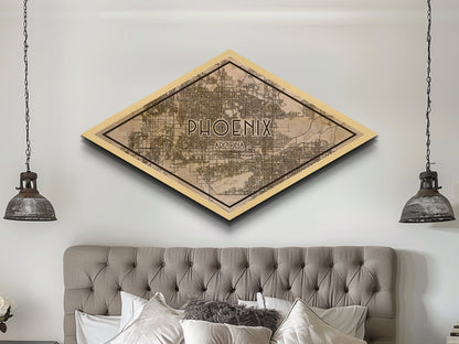 Phoenix Diamond Shaped City Map, Custom Diamond Shaped Wall Art, City Map Canvas