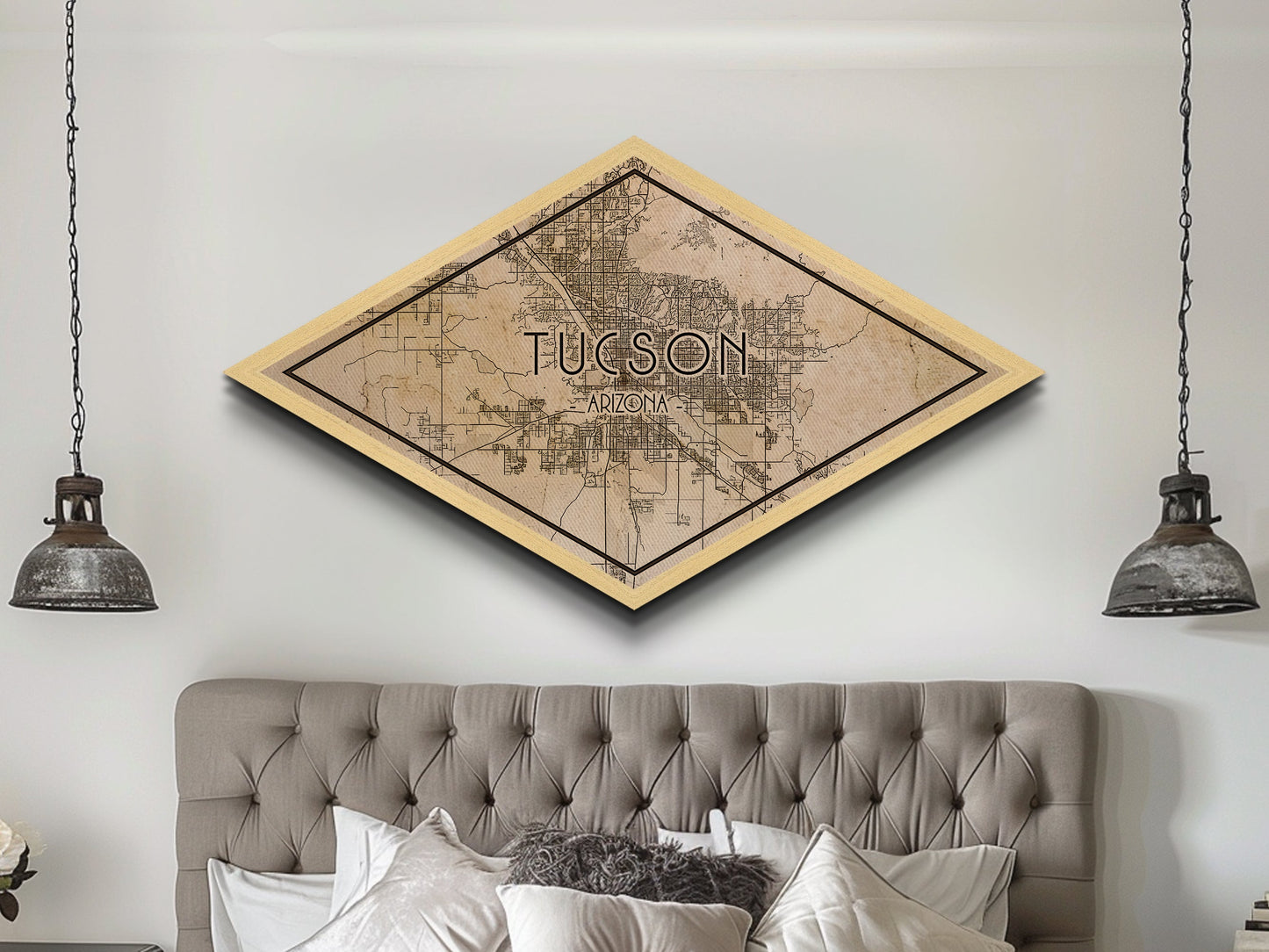 Tucson Diamond Shaped City Map, Custom Diamond Shaped Wall Art, City Map Canvas