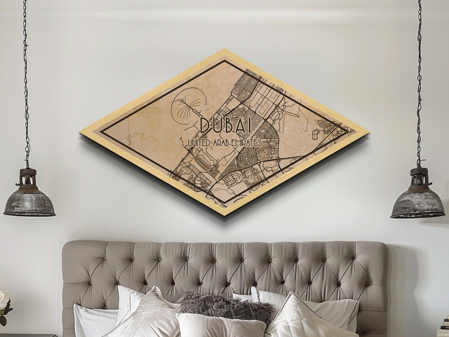 Dubai - UAE Diamond Shaped City Map, Custom Diamond Shaped Wall Art, City Map Canvas