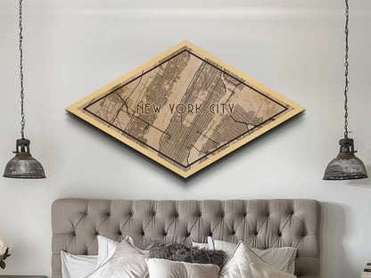 New York Diamond Shaped City Map, Custom Diamond Shaped Wall Art, City Map Canvas